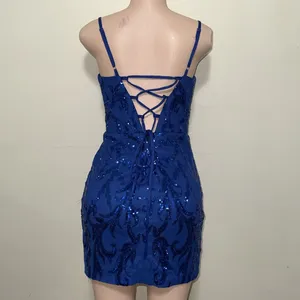 Blue Sequin Dress short woman size 4 wedding party nightclub homecoming thumbnail 5