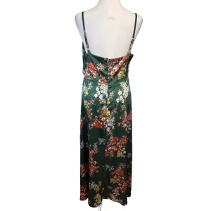 Floral Satin Cutout Tie Front Midi Dress Womens L Green Floral‎ Wedding Party thumbnail 3