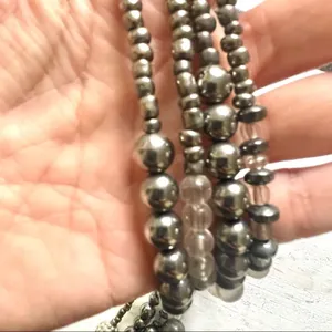 Long double strand grey and clear beaded statement necklace thumbnail 9