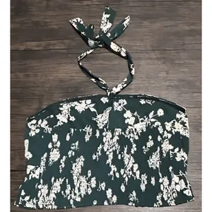 Abercrombie & Fitch Forest Green Floral Knot Front Tie Back Halter Crop Top XL‎ thumbnail 8