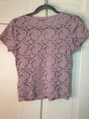 Abercrombie And Fitch Top Size Small Pink Floral Lace V-Neck Short Sleeve New thumbnail 6