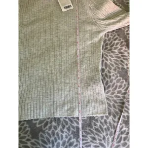 H&M Grey‎ Ribbed Mock Neck Sweater Medium Long Sleeve Ruffle Girlhood Office Neutral thumbnail 7