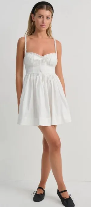 For Love & Lemons x Nuuly Doris Mini Dress Small Sweetheart Corset Flare Ivory M thumbnail 1