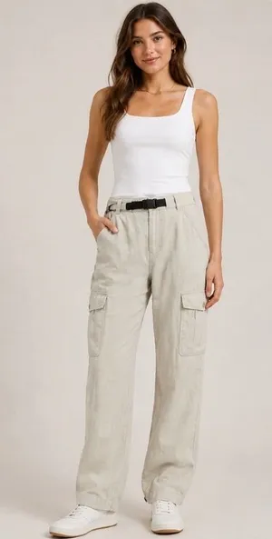 ZARA‎ Women's Size 8 Khaki Cargo Pants Utility Pockets Mid Rise Straight Leg thumbnail 1