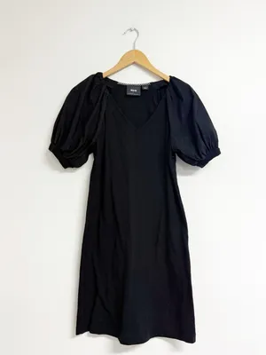 Maeve Anthropologie Annika Knit Mini Dress XS Black Puff Sleeve V-Neck thumbnail 6