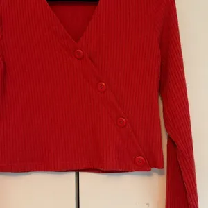 Altar'd State Red Ribbed Asymmetrical‎ Button Front Cardigan Top Size M AN10912 thumbnail 3