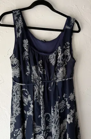 Sami & Jo Dress Womens L Navy‎ Blue Paisley Maxi Boho Sleeveless Coastal Cowgirl thumbnail 1