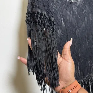 Anthropologie Sleeping on Stars Women Crochet Lace Top‎ Black Fringe Western thumbnail 3