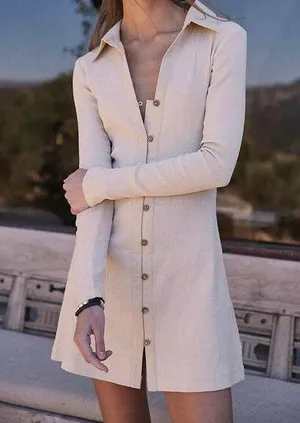 Free People Sunday Dreaming Collared Cotton Mini Dress XS Women’s Beige thumbnail 1