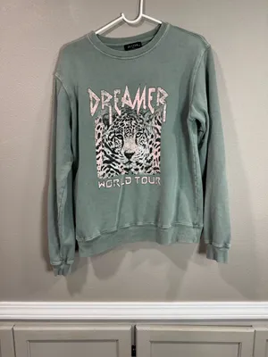 Sage Green 'Dreamer' Leopard Graphic Crewneck Sweater thumbnail 2