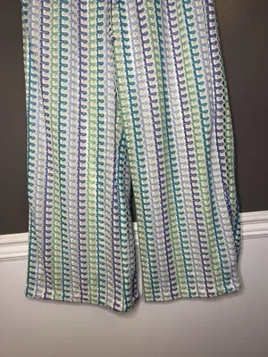 MUSERO Pants Womens Large Multicolor Crochet Wide Leg Ankle Elastic Waist thumbnail 3