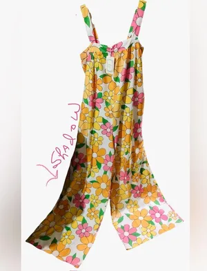Coeur DE Vague Retro 60’s Flowers Overalls NWT!! thumbnail 13