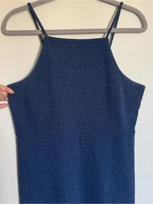 Madewell Blue Navy Indigo Knit Texture Knee-Length Midi Apron Cami Dress Size M thumbnail 6