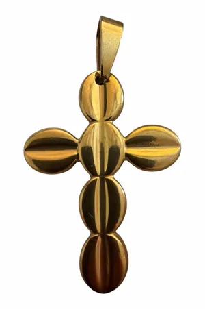 Gold Cross Pendant Necklace - Polished Oval Bead Design NWOT thumbnail 1