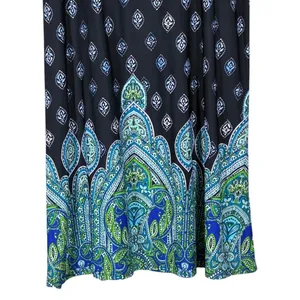 Southern Lady Paisley Border Print Maxi Skirt Black Blue Boho Stretch Size M thumbnail 3