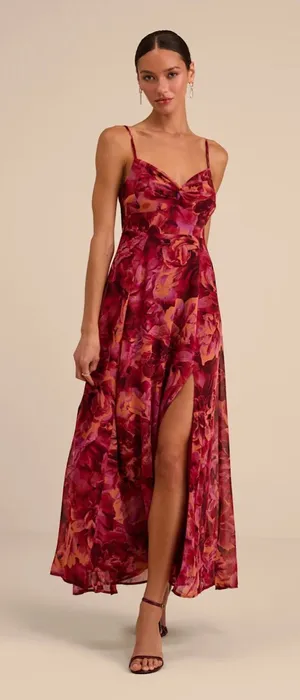 Lulus Beautiful Soul Burgundy Floral Print Twist-Front Maxi Dress Size Large thumbnail 1