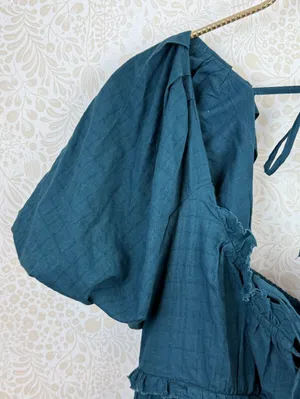 Pilcro by Anthropologie Teal Green Puff-Sleeve 3" Babydoll Romper - Size - XL thumbnail 11