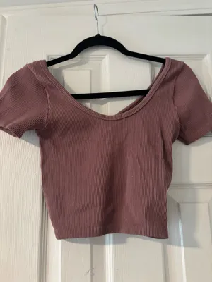 Bozzolo Crop V-Neck Top Ribbed Pink thumbnail 2