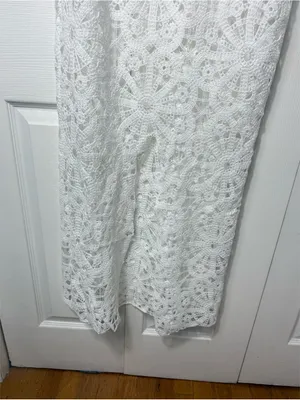 PrettyLittleThing White Flower Crochet Plunge Beach Cover Up Maxi Dress XL NWT thumbnail 11