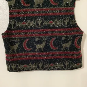 Vintage Retro Western Cowgirl Cowboy Southwestern Black Wolf Cropped Vest Medium thumbnail 9