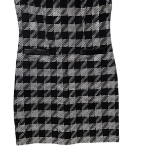 Karl Lagerfeld Paris Houndstooth Sheath Dress Faux Leather‎ Trim Black White 6 thumbnail 5