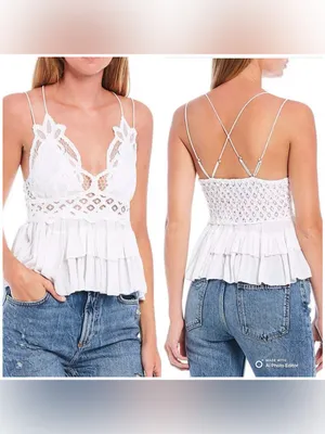 Free People FP One Adella Lace Cami White XS NWT Boho Bralette Tank Top $68 thumbnail 2