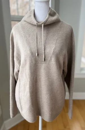 H by Halston Taupe Oatmeal Merino Wool Drawstring Mockneck Sweater Size Small thumbnail 1