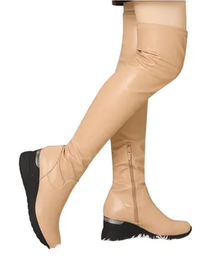 NEW Allegra K Over The Knee Boots Womens 8 Tan Wedge Chunky Heel Thigh‎ High thumbnail 1