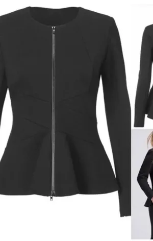 CAbi Crisscross Black Peplum Zip-Front Women's Jacket thumbnail 1