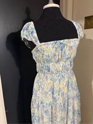NWT Sabo Skirt Light Blue Floral Maxi Dress with Puff Sleeves thumbnail 2