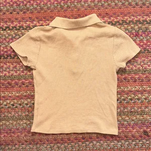 TAN WAFFLE KNIT QUARTER BUTTON POLO TOP Size M thumbnail 3