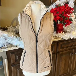 Puffer Vest Tan Reversible Frosted Sherpa Zip Ski Jacket Womens S Free Country thumbnail 7