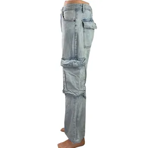 Zara Womens Blue Light Wash Mid Rise Wide Leg Baggy Cargo Denim Jeans Pants Sz 8 thumbnail 2