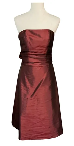 Bill Levkoff Burgundy Iridescent Strapless Mini Dress with Statement Back Bow - Size 4 thumbnail 1