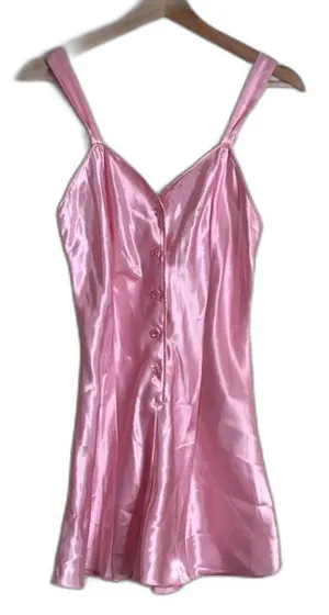 vtg Cacique 90s ladies pink button up‎ nightie babydoll romper size small sexy thumbnail 1