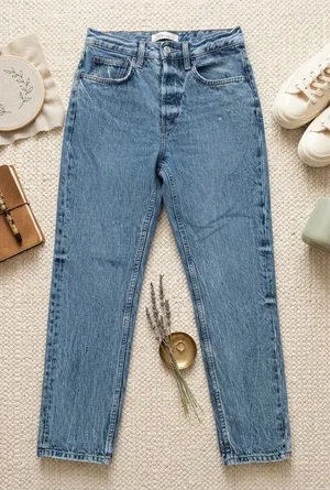 Zara High Rise Straight Leg Jeans Medium Wash Blue Denim Women Size‎ 29 thumbnail 1