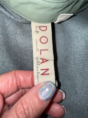 Dolan Sage Green Vegan Leather Puff Sleeve‎ Button Down Top thumbnail 5