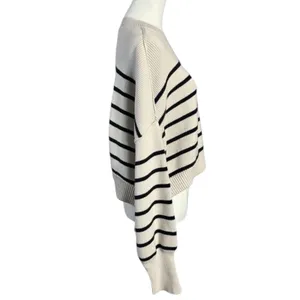 Free People Easy Street Stripe Crop Pullover Medium Cream Black Coastal Preppy thumbnail 11