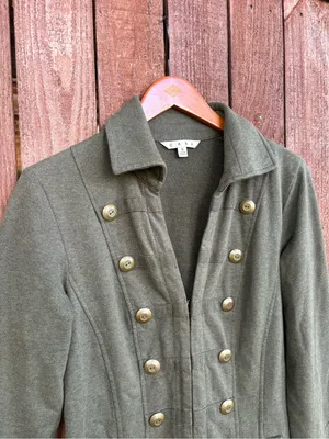 Cabi Olive Green Military Band Napoleon Longline Cotton Coat Style #587 thumbnail 2