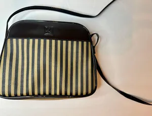 Designer Originals Vintage Fendi-Inspired Black/Tan Striped Neoprene Pequin Crossbody Purse thumbnail 2