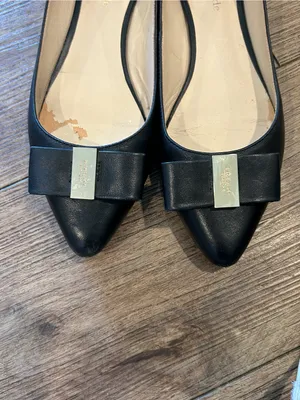 Kate Spade Norah Black Pointed-Toe Leather Flats with Bow and Gold Plaque size 8 thumbnail 8