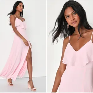 LULU's Prom Wedding Bridesmaid Sexy Elegant Ruffle Romantic Flowy Maxi Dress thumbnail 3