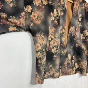 Solitaire S Brown Faux Suede Floral Open Front Jacket Kimono Retro Boho‎ Funky thumbnail 2