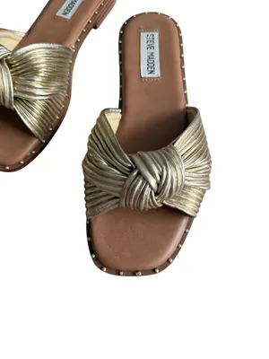 STEVE MADDEN Gold Leather Knot Slide Sandals Size 6 thumbnail 5