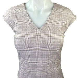 NEW Ann Taylor Pink Plaid V-Neck Cap Sleeve Career Sheath Mini Pencil Dress Sz 0 thumbnail 3