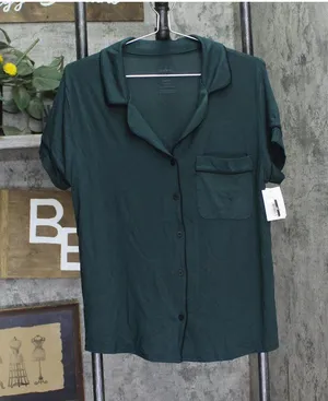 Auden Womens Cloud Knit Modal Notch Collar Short Sleeve Pajama Top Green M thumbnail 1
