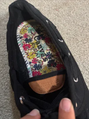 Black Canvas Lace-Up Sneakers with Floral Insole thumbnail 4