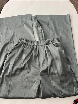 Daily Drills Silky Pull On Resort Wide Leg Satin Lounge Pants in Lagoon Green XS thumbnail 3
