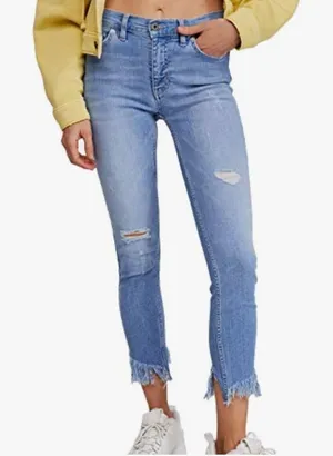 NWT Free People Womens Great Heights Skinny Jeans Frayed Hem‎ Blue thumbnail 1