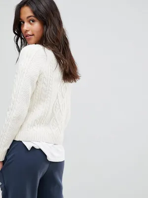 Abercrombie & Fitch Ivory Cable Knit Crewneck Sweater – Ivory – XS thumbnail 3